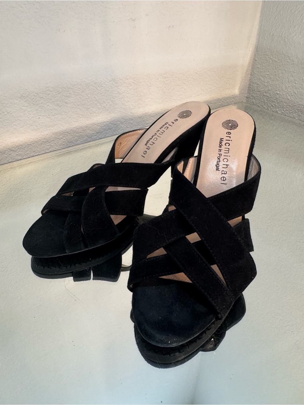 Eric Michael Black Suede Crisscross Mule Sandals